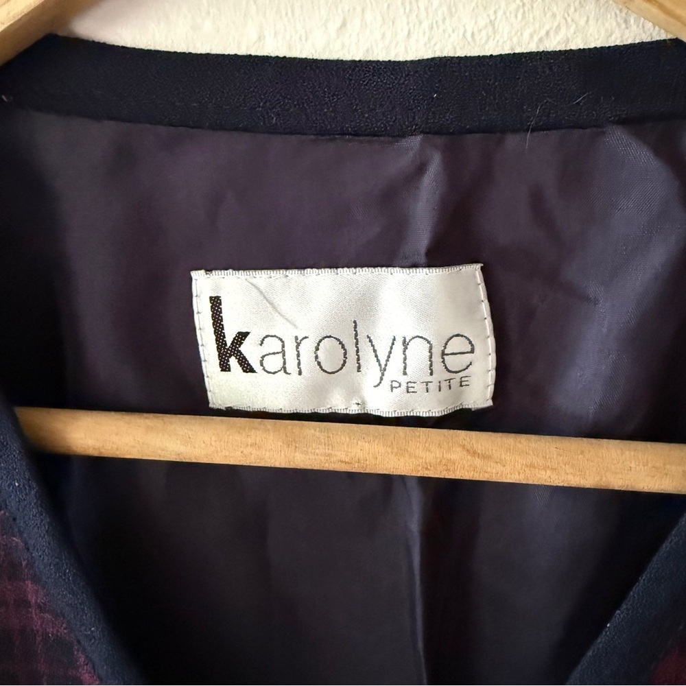 Vintage |  Navy Embroidered Plaid Wool Vest | Dark Academia | Size Medium - Picture 6 of 8